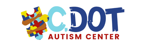 the c dot autism center logo on a black background